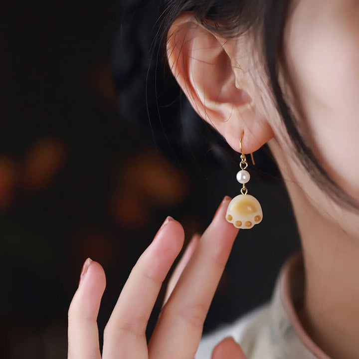 Buddha Stones Bodhi Seed Lovely Cat Paw Claw Peace Dangle Drop Earrings - image 2