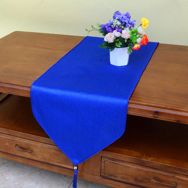 Prayer Altar Flower Vajra Dragon Pattern Tibetan Auspicious Symbols Tassels Jacquard Table Runner - Blue - 200*33cm - image 19