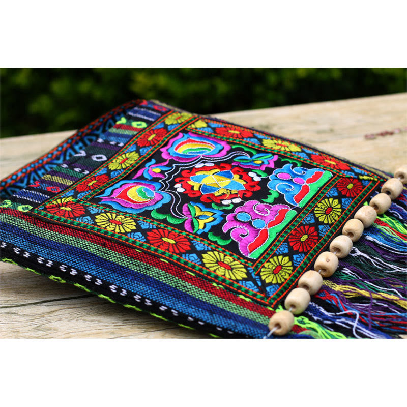 Buddha Stones Tibetan Handmade Embroidered Camellia Canvas Shoulder Bag Crossbody Bag - image 5