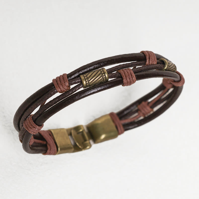 Buddha Stones Vintage Leather Wrist Band Brown Rope Layered Bracelet Bangle - image 2