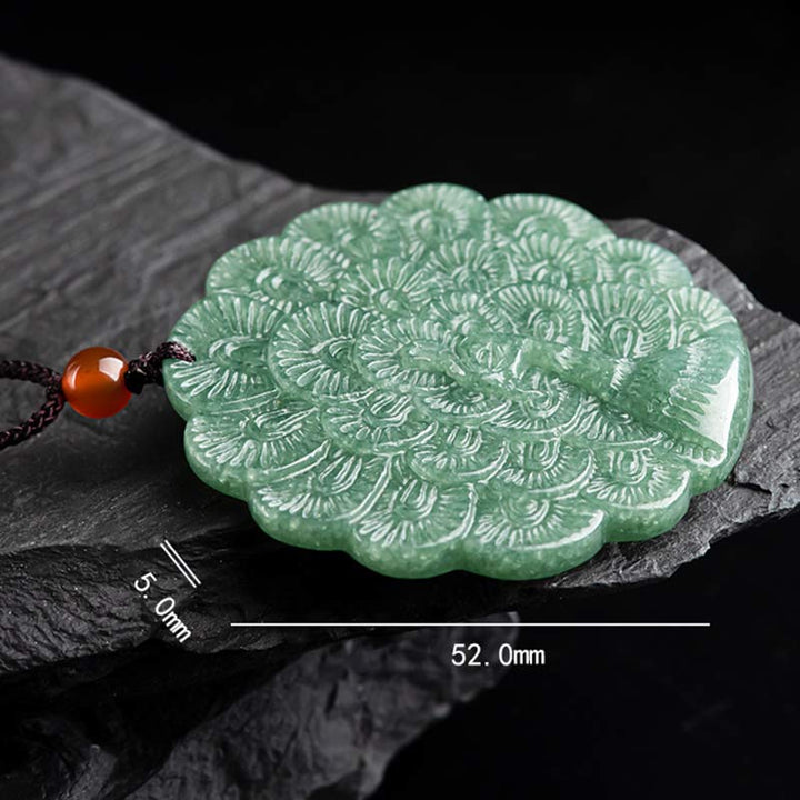 Natural Jade Peacock Luck Prosperity Necklace Pendant - image 9