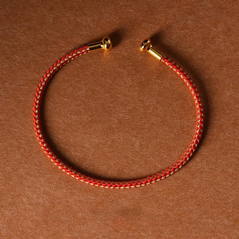 Buddha Stones Simple Design Handmade Luck Braid String Cuff Bracelet - Red Beige - image 29