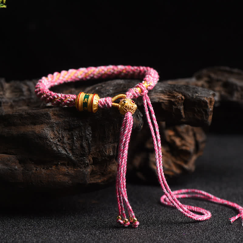 Buddha Stones Tibetan Handmade Luck Prayer Wheel Bead Charm Weave Colorful String Bracelet - Pink(Wrist Circumference 14-19cm) - image 14