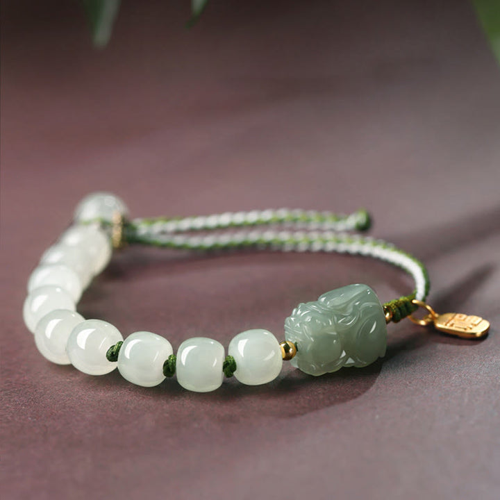 Buddha Stones Natural Hetian Jade PiXiu Luck Fu Character String Bracelet - image 4