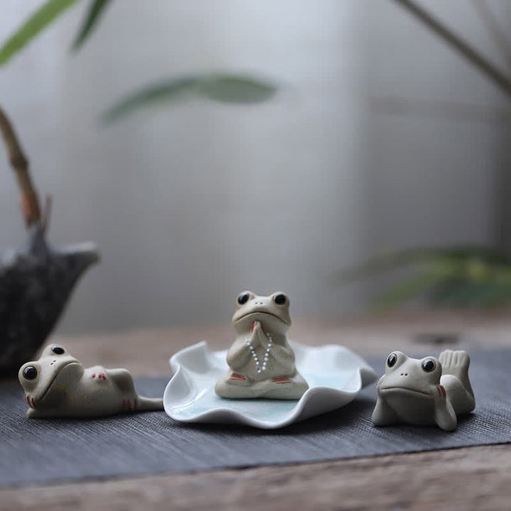 Buddha Stones Meditating Ceramic Small Frog Statue Decoration - image 1