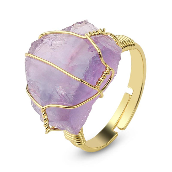 Buddha Stones Natural Crystal Gemstone Amethyst Adjustable Ring - image 1