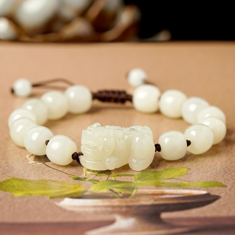 Buddha Stones Natural Hetian White Jade PiXiu Wealth String Bracelet - White Jade Pixiu - Women - image 1