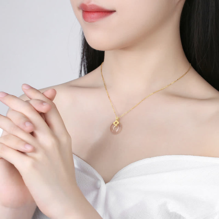 Buddha Stones 925 Sterling Silver Chalcedony Coin Peace Buckle Positive Necklace Pendant - image 2