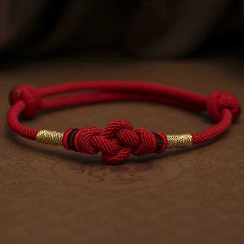 Bring Good Luck Red String Jade Fortune Knot Braided Couple Bracelet - DarkRed String(Wrist Circumference 14-22cm) - image 14