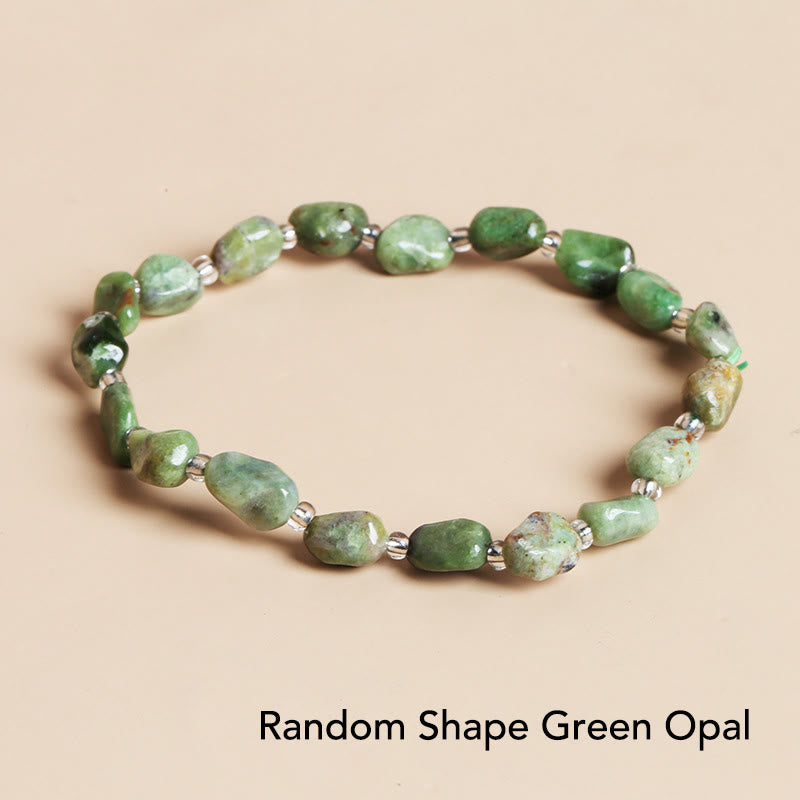 Buddha Stones Natural Irregular Shape Stone Crystal Meditation Balance Bracelet - Random Shape Green Opal - image 36