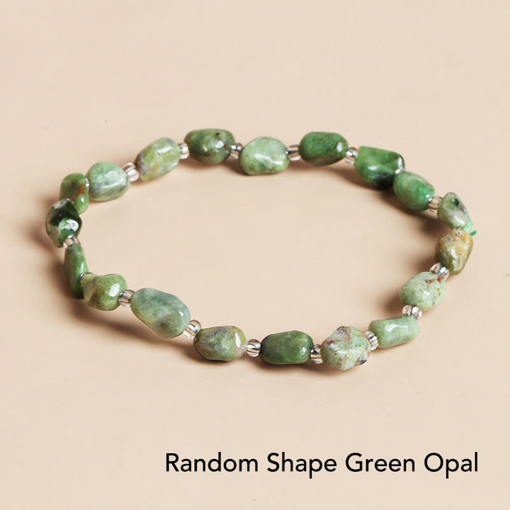 Buddha Stones Natural Irregular Shape Stone Crystal Meditation Balance Bracelet - Random Shape Green Opal - image 36