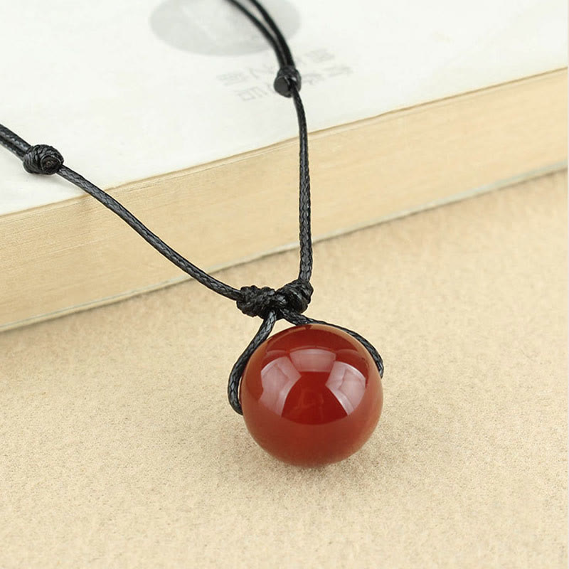 Buddha Stones Red Agate Bead Confidence Leather Rope Necklace Pendant - image 1