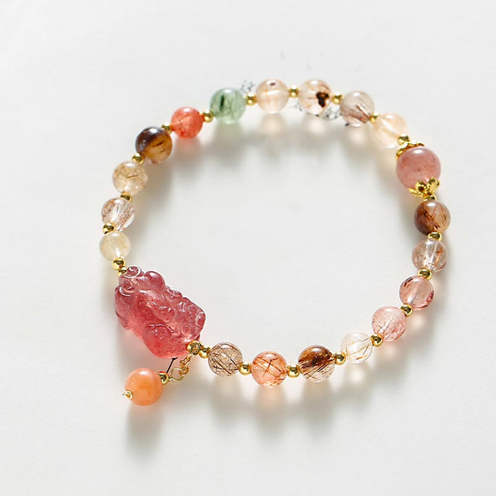 Buddha Stones Natural Rutilated Quartz Strawberry Quartz PiXiu Wealth Bracelet - image 3