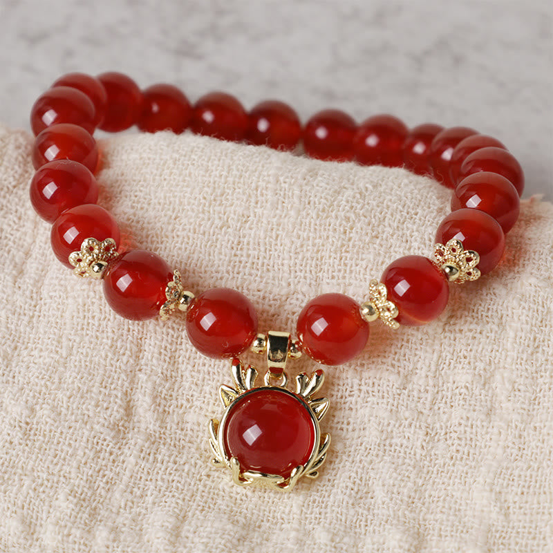 Buddha Stones Year of the Dragon Red Agate Jade Peace Buckle Fu Character Success Bracelet - image 12