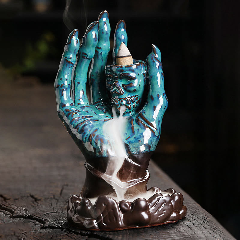 Buddha Stones Halloween Ghost Hand Skull Head Ceramic Peace Healing Incense Burner Decoration - image 6