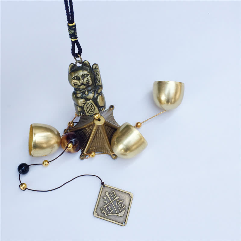 Buddha Stones Auspicious Wealth Cat Wall Hanging Chime Bell Copper Luck Handmade Home Decoration - image 5