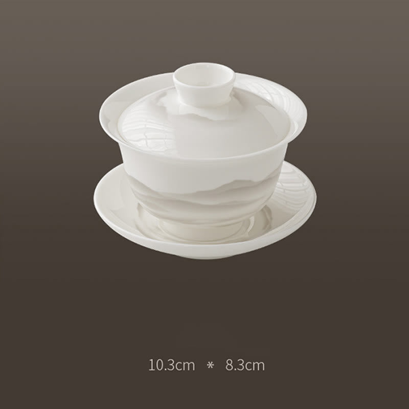 Buddha Stones Vintage Ink Painting Mountain White Porcelain Ceramic Gaiwan Sancai Teacup Kung Fu Tea Cup And Saucer With Lid Tea Utensil Teapot - image 10
