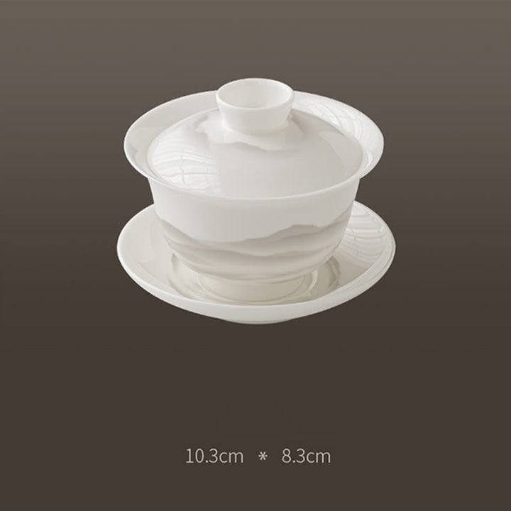 Buddha Stones Vintage Ink Painting Mountain White Porcelain Ceramic Gaiwan Sancai Teacup Kung Fu Tea Cup And Saucer With Lid Tea Utensil Teapot - image 10