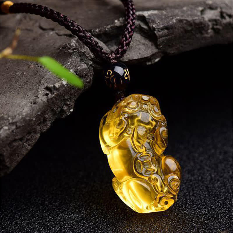 Buddha Stones FengShui Citrine PiXiu Wealth Necklace Pendant - image 1