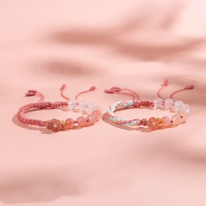 Buddha Stones Natural Gradient Agate Reincarnation Knot Peach Blossom Wealth Luck Handmade String Bracelet - image 1