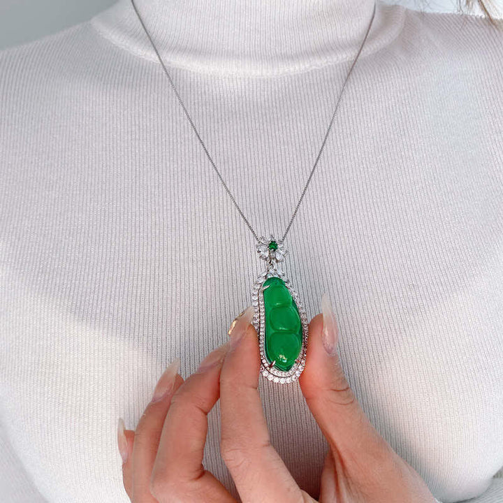 Fortune Bean Cyan Jade Luck Necklace Pendant - image 3