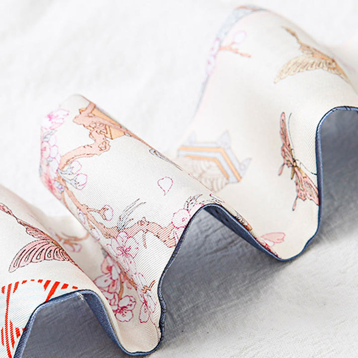 Buddha Stones Dunhuang Frescoes Mountains Sunset Floral Pattern 100% Mulberry Twilly Silk Neck Hair Scarf - image 8