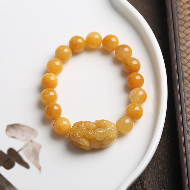 Buddha Stones Golden Silk Jade Pixiu Wealth Bracelet - image 4