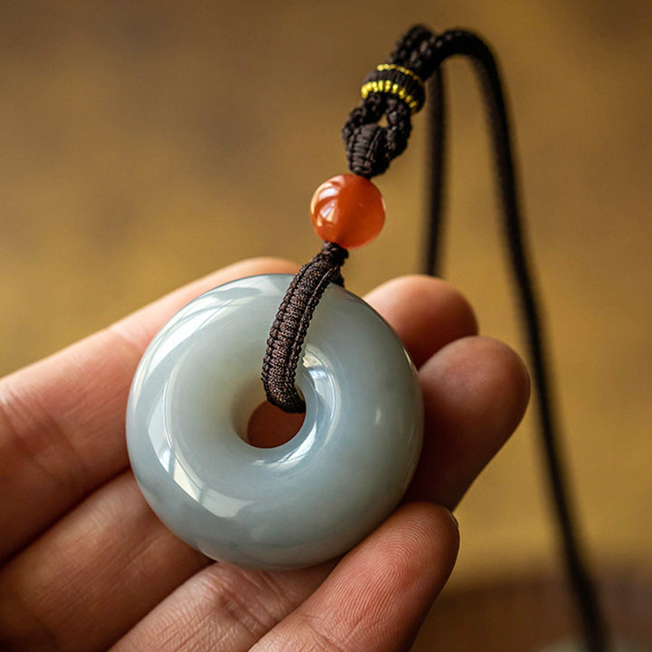 Buddha Stones Natural Round Jade Gray Jade Peace Buckle Luck Necklace Pendant - image 18
