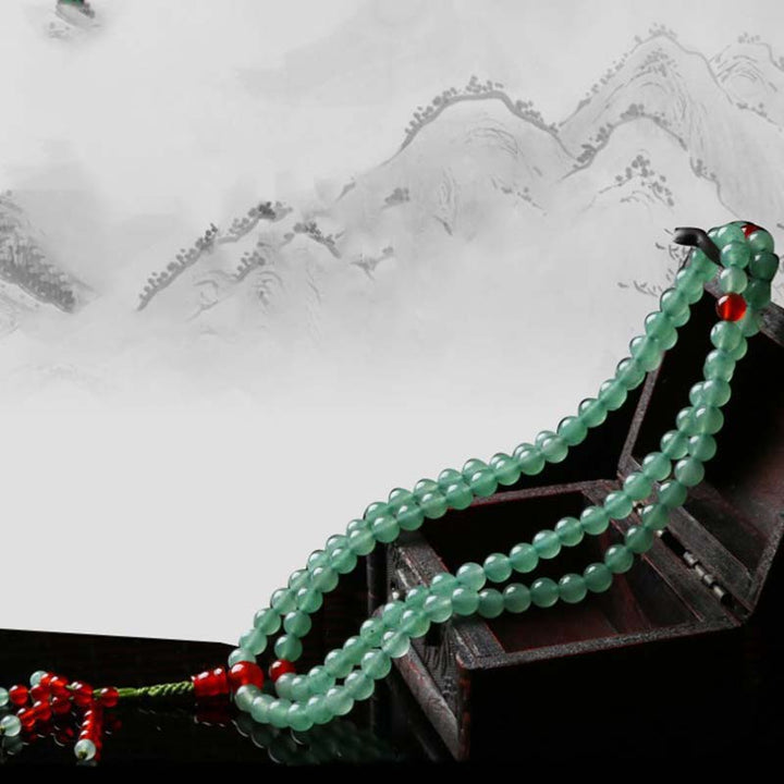 Buddha Stones 108 Beads Green Aventurine Red Agate Luck Mala Bracelet - image 5
