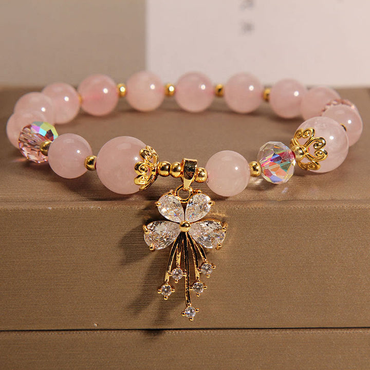 Buddha Stones Aquamarine Pink Crystal Healing Zircon Butterfly Charm Bracelet - Pink Crystal(Soothing♥Warmth) - image 8