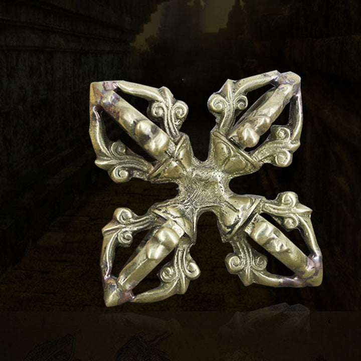 Nepal Handmade 5 Prong Double Dorje Copper Strength Vajra - image 11