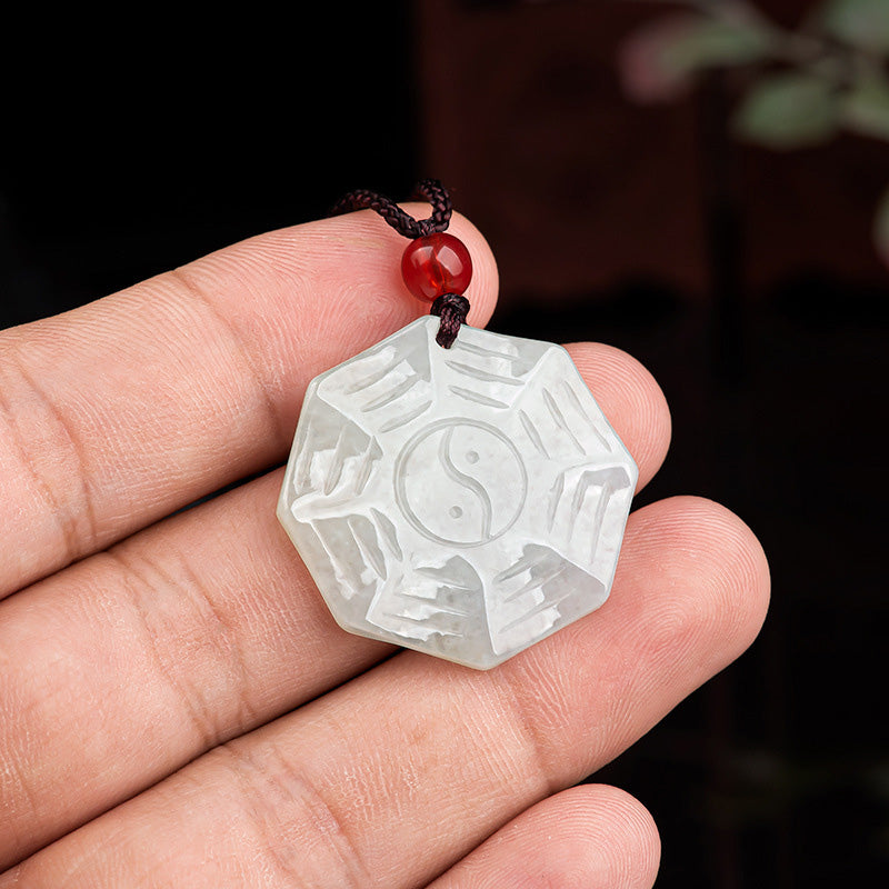 Buddha Stones Natural Jade Bagua Yin Yang Luck Necklace Pendant - image 3