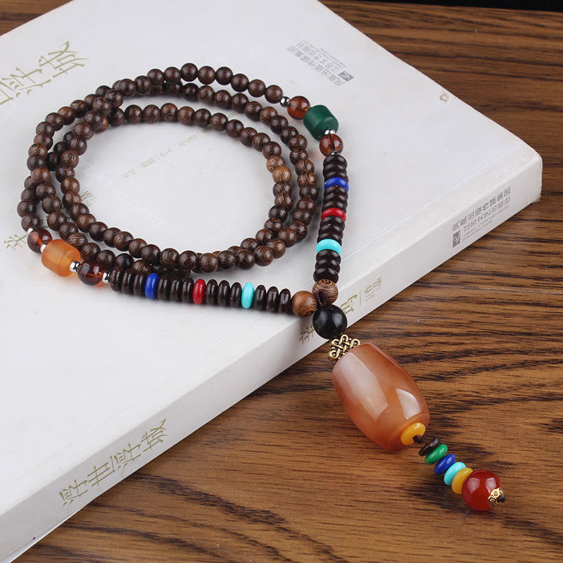 Buddha Stones Tibetan Wenge Wood Bodhi Seed Agate Balance Peace Necklace Pendant - Wenge Wood&Brown Resin Ball - image 15