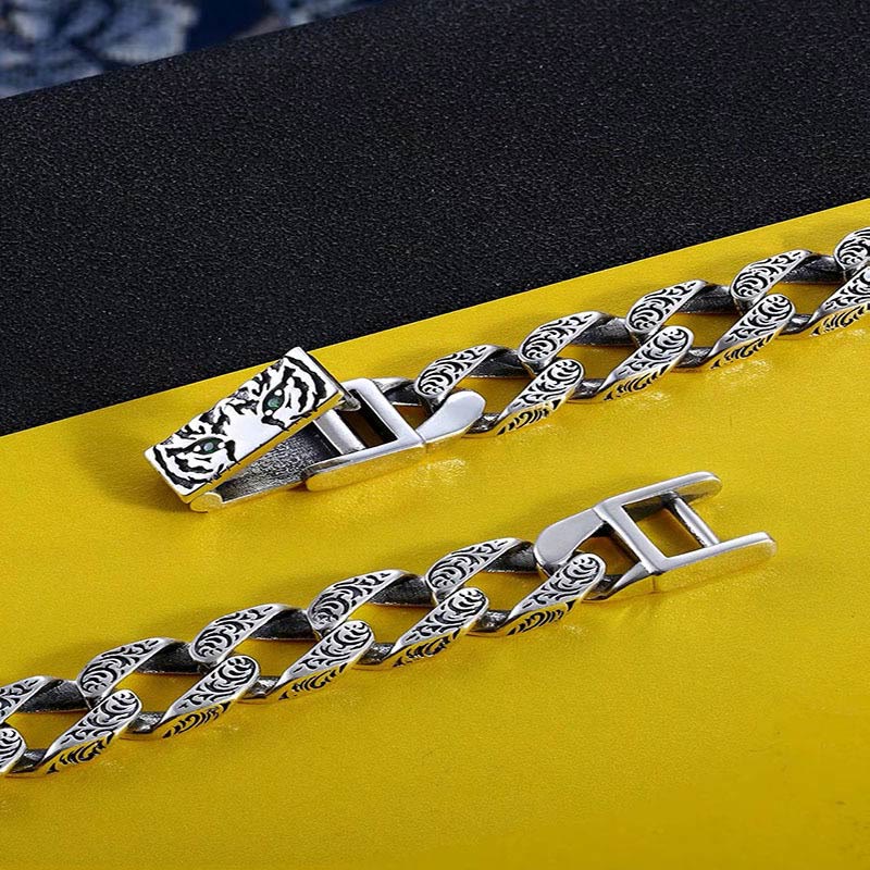 Buddha Stones Tiger Tang Dynasty Flower Design Copper Luck Chain Bracelet - image 3