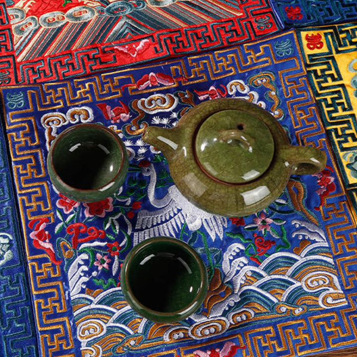 Buddha Stones Crane Phoenix Dragon Kirin Embroidered Cup Mat Pad Tea Cup Coaster Square Kung Fu Tea Mat - image 2