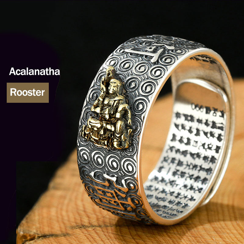 Buddha Stones Chinese Zodiac Natal Buddha Wealth Luck Adjustable Ring - Acalanatha-Rooster - image 24