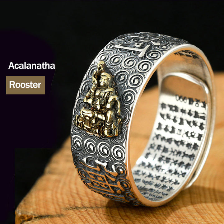 Buddha Stones Chinese Zodiac Natal Buddha Wealth Luck Adjustable Ring - Acalanatha-Rooster - image 24