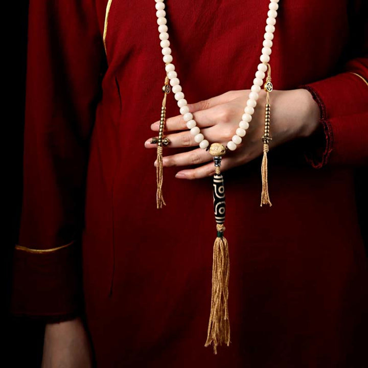 Buddha Stones Tibet 108 Mala Beads Bodhi Seed Bagua Vajra Dzi Bead Gray Agate Wealth Bracelet - image 12