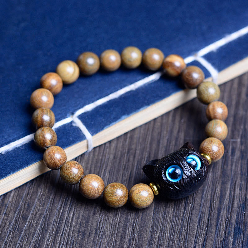 Buddha Stones Ebony Wood Green Sandalwood Red Sandalwood Lovely Cat Balance Bracelet - Red Sandalwood Cat 8mm*20 Beads(Wrist Circumference 14-16cm) - image 9