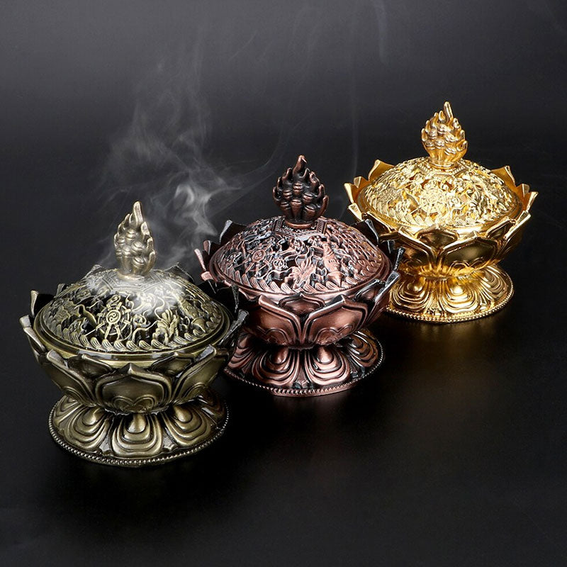 Buddha Stones Tibetan Lotus Shaped Purify Incense Burner - image 17
