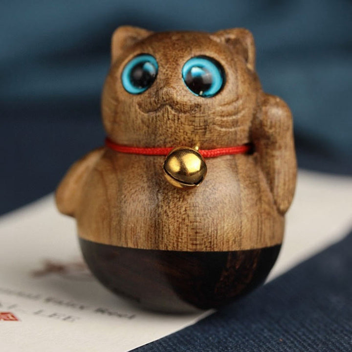 Buddha Stones Mini Lucky Cat Kitten Phoebe Zhennan Wood Blessing Decoration - image 9