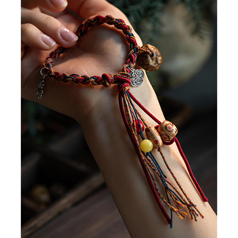 Buddha Stones Tibetan Handmade Colorful Thread 925 Sterling Silver Koi Fish Protection Strength String Bracelet - image 4