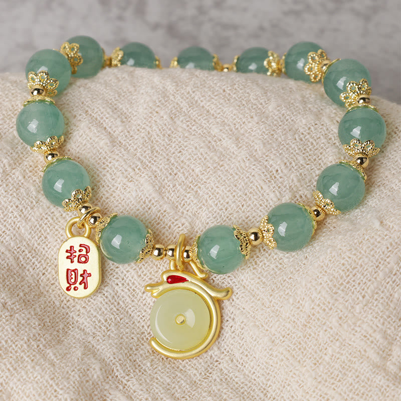 Buddha Stones Year of the Dragon Red Agate Green Aventurine Peace Buckle Fu Character Lucky Fortune Bracelet - image 1