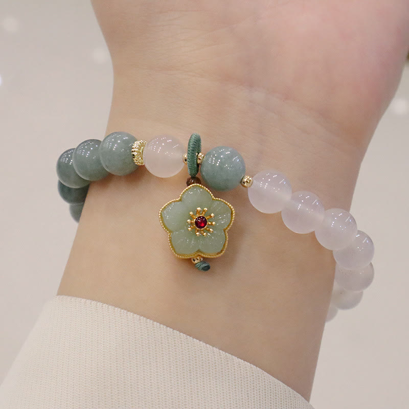 Buddha Stones White Agate Jade Lotus Flower Peace Buckle Protection Bracelet - image 6