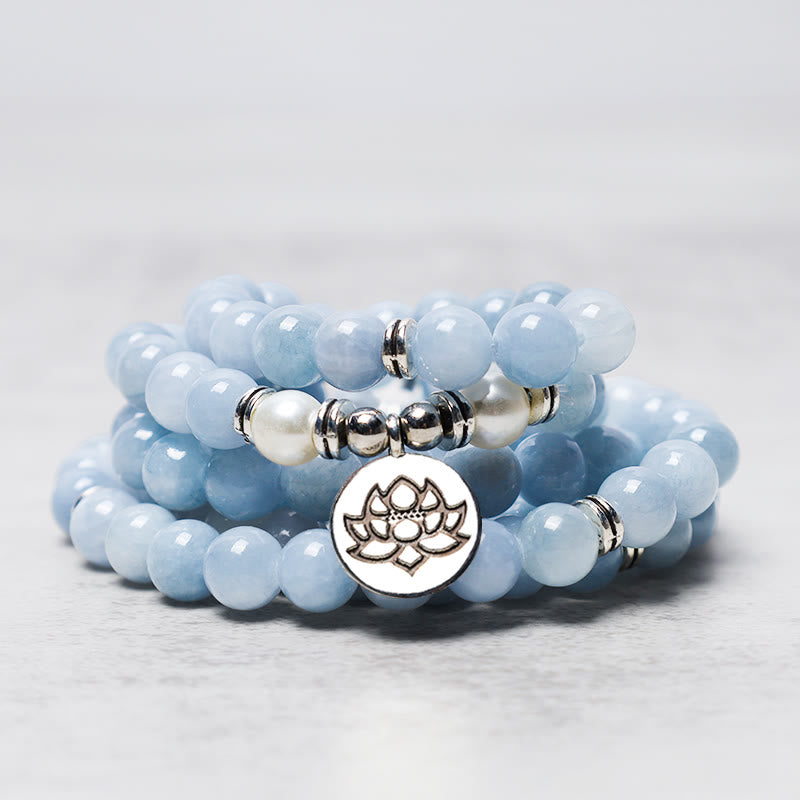 Buddha Stones 108 Mala Beads Aquamarine Healing Bracelet - image 2