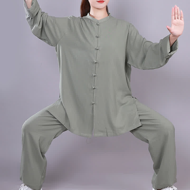 Buddha Stones Tai Chi Qigong Meditation Prayer Spiritual Zen Practice Unisex Cotton Linen Clothing Set - Green - Long Sleeve - US14，UK/AU18，EU46 (3XL)  - image 19