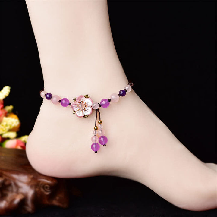 Buddha Stones Natural Amethyst Rose Quartz Crystal Charm Lucky Healing Anklet - image 3