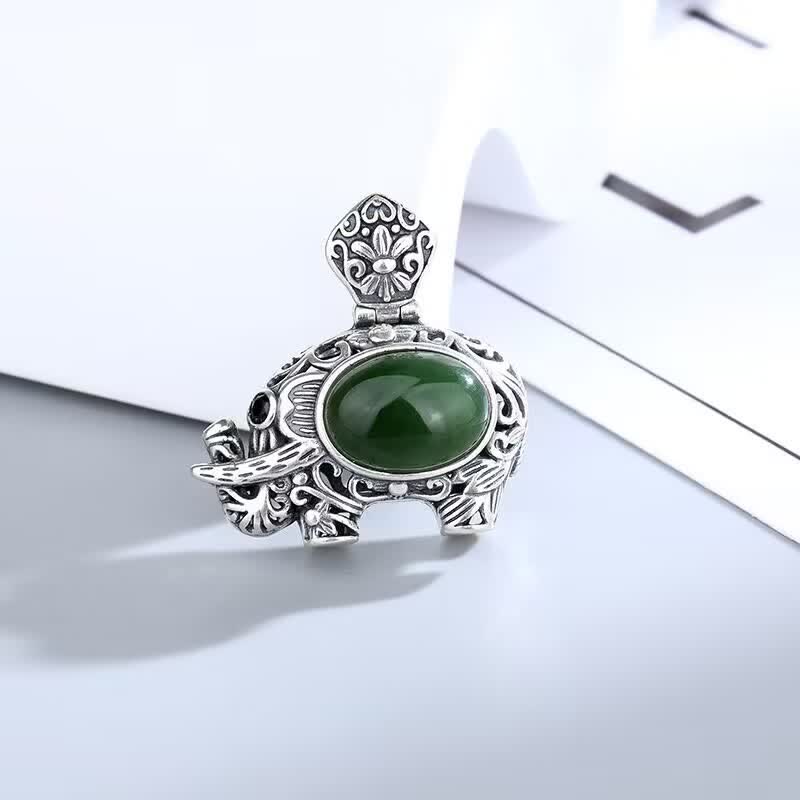 925 Sterling Silver Hetian Cyan Jade Elephant Success Necklace Pendant - image 2