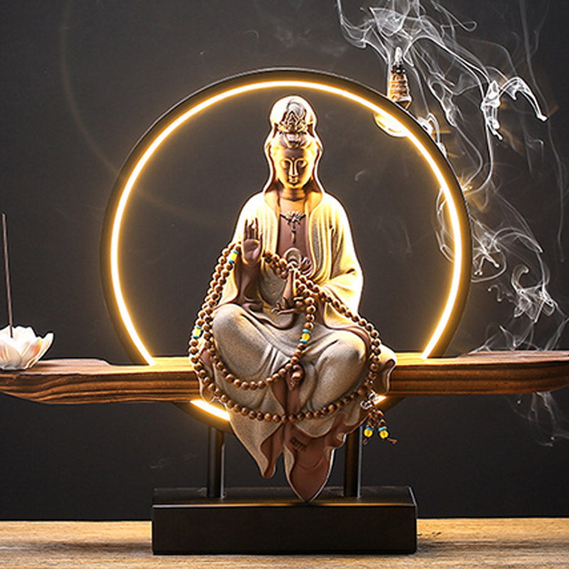 Buddha Stones Buddha Avalokitesvara Ceramic Lotus Relaxation Incense Burner Decoration - image 14