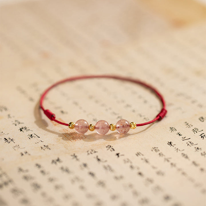 Buddha Stones Strawberry Crystal Beads Luck Red String Anklet - Crimson (Anklet Circumference 20-25cm) - image 5